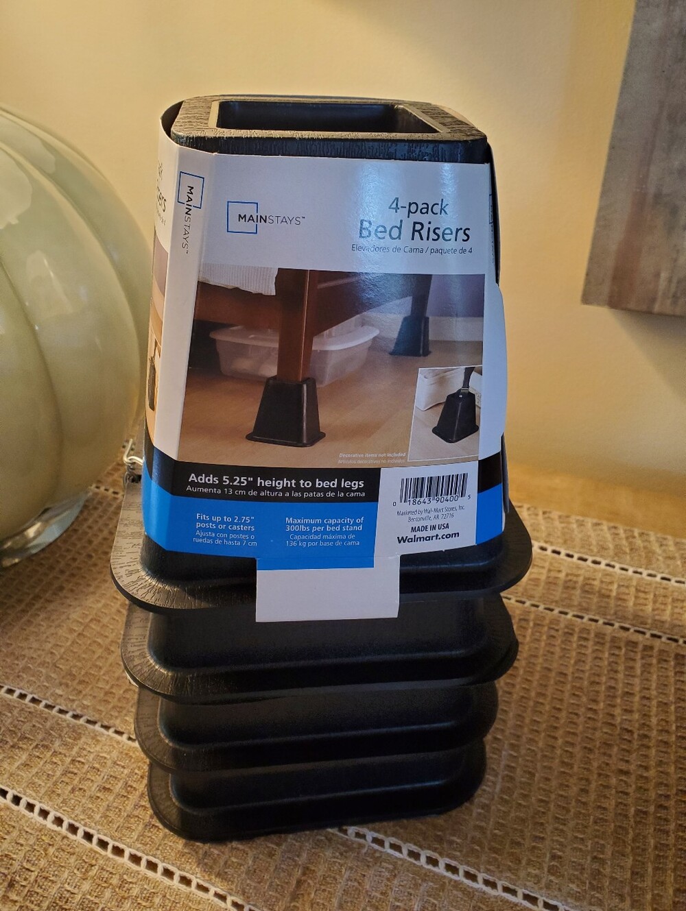 NWT Mainstays Black Bed Risers 4-Pack